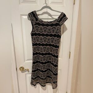 Chic Black and Cream Lace Mini Dress